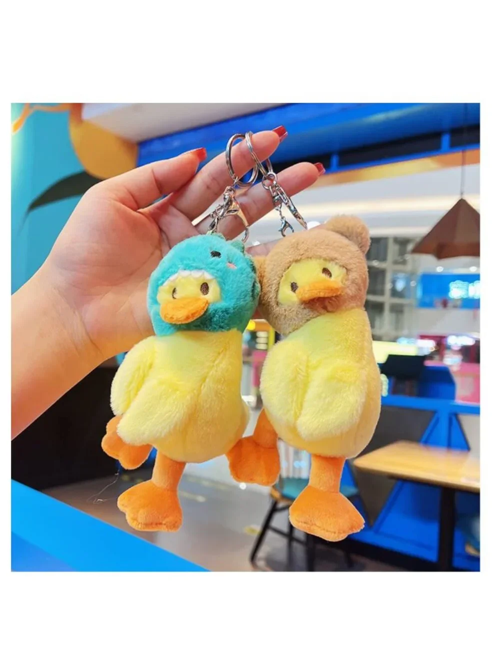 Cute Plush Duck Keychain Wearing Animal Hat Pendant
